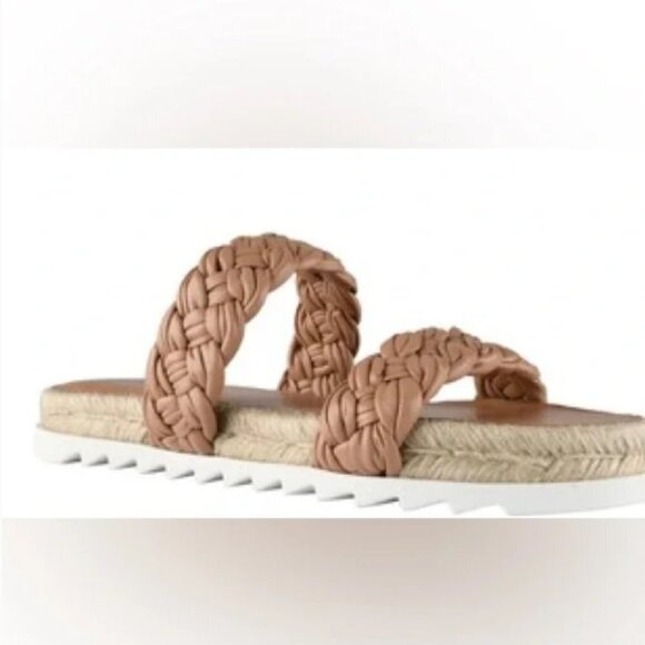 Marc Fisher Jaimee Espadrille Slide Sandal In Macaroon Leather 6B - Picture 1 of 9
